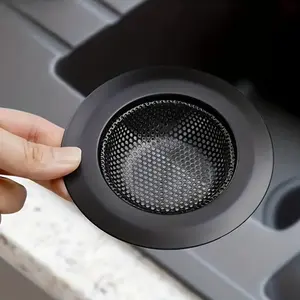 1pc Durable Stainless Steel Kitchen Sink Strainer - Wide Rim Food Catcher, Black Drain Filter for Most Drains