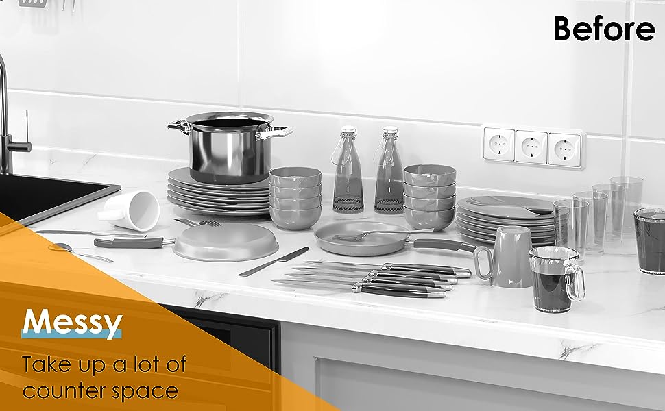 2 Tier Dish Drying Rack for Kitchen Counter Metal Dish Racks Drainers with Knife Cup Utensil Holder