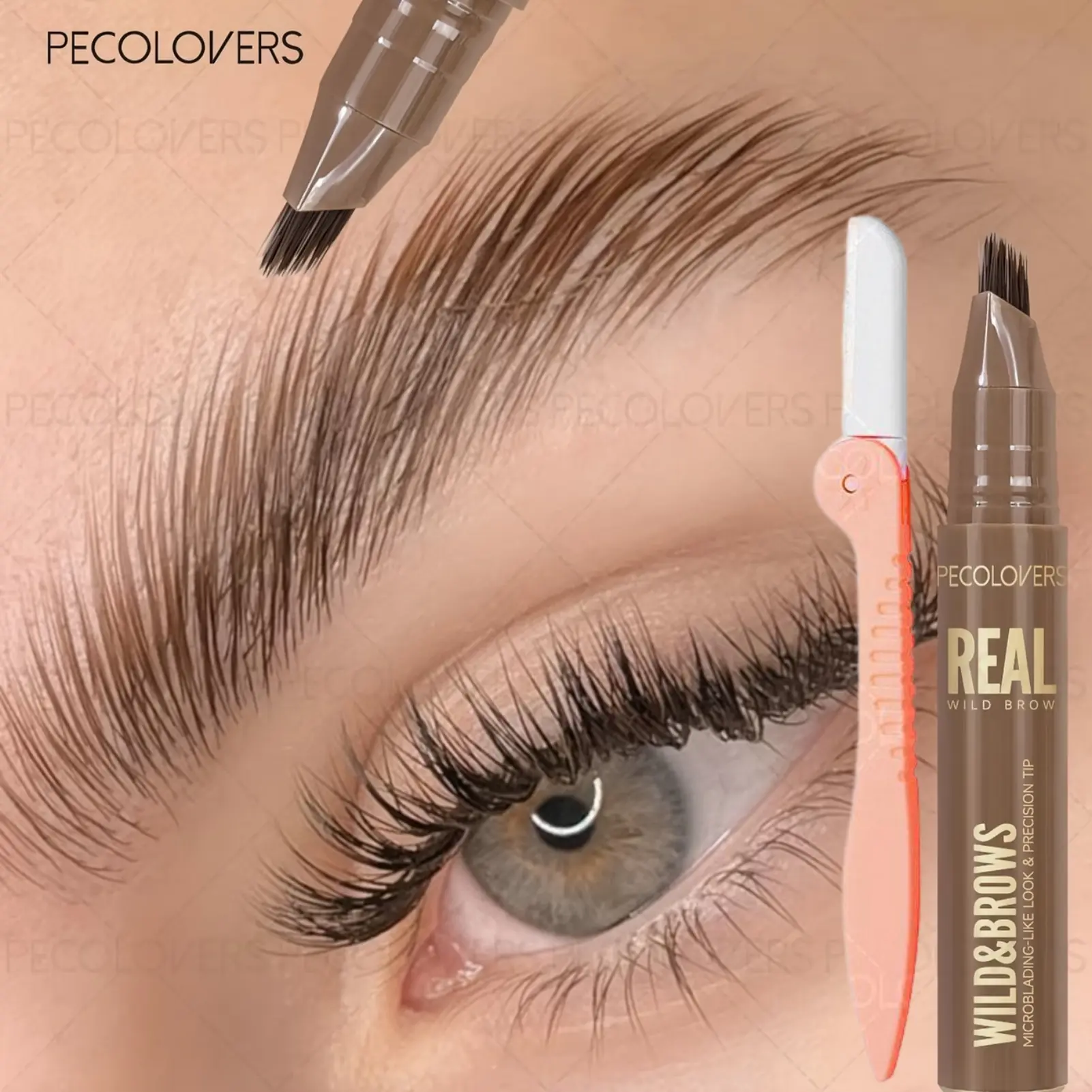 2pcs /set Double-Effect Quick Brow Pencil+Eyebrow Razor, Makeup Set Microblading Brow Pencil Waterproof Long-Lasting Brow Smudge-Proof Eyebrow Shaper Trimmer Tool Brow Kit for Natural Fuller Brows