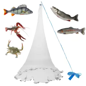6 Feet Portable Hand Cast Fishing Net, Heavy Duty Durable Mesh Cast Net, Built-in Chain Sinker for Fast Sinking, Easy Throw Wide Bottom Fishing Trap for Lake River Sea Angling Outdoor Fishing