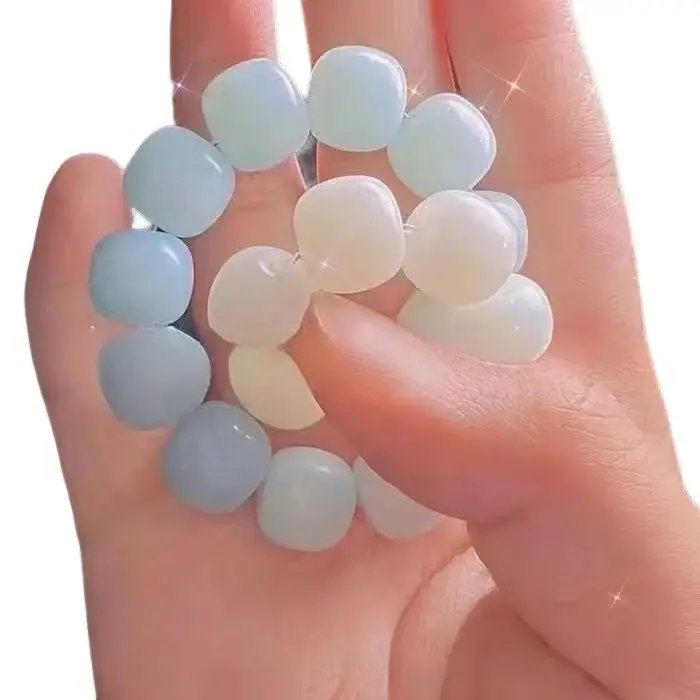 6 Pcs Gradient White Pink Bodhi Bead Bracelets, Ice Translucent Jade-like Round Fidget Beads, Smooth Unisex Stress Relief Wrist Jewelry, Aesthetic Accessories for School Daily Wear Couple Matching