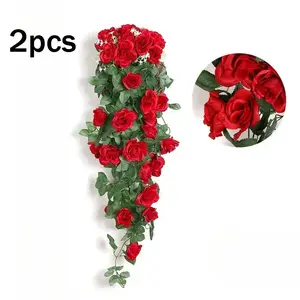A Large Outdoor Artificial Hanging Rose Vine with 18 Flowers, Measuring 37.8 Inches, Suitable for All Seasons and Holidays. This Luxurious Red Rose Bouquet Is Incredibly Lifelike and Perfect for Home Decor, Artificial Flower Decoration
