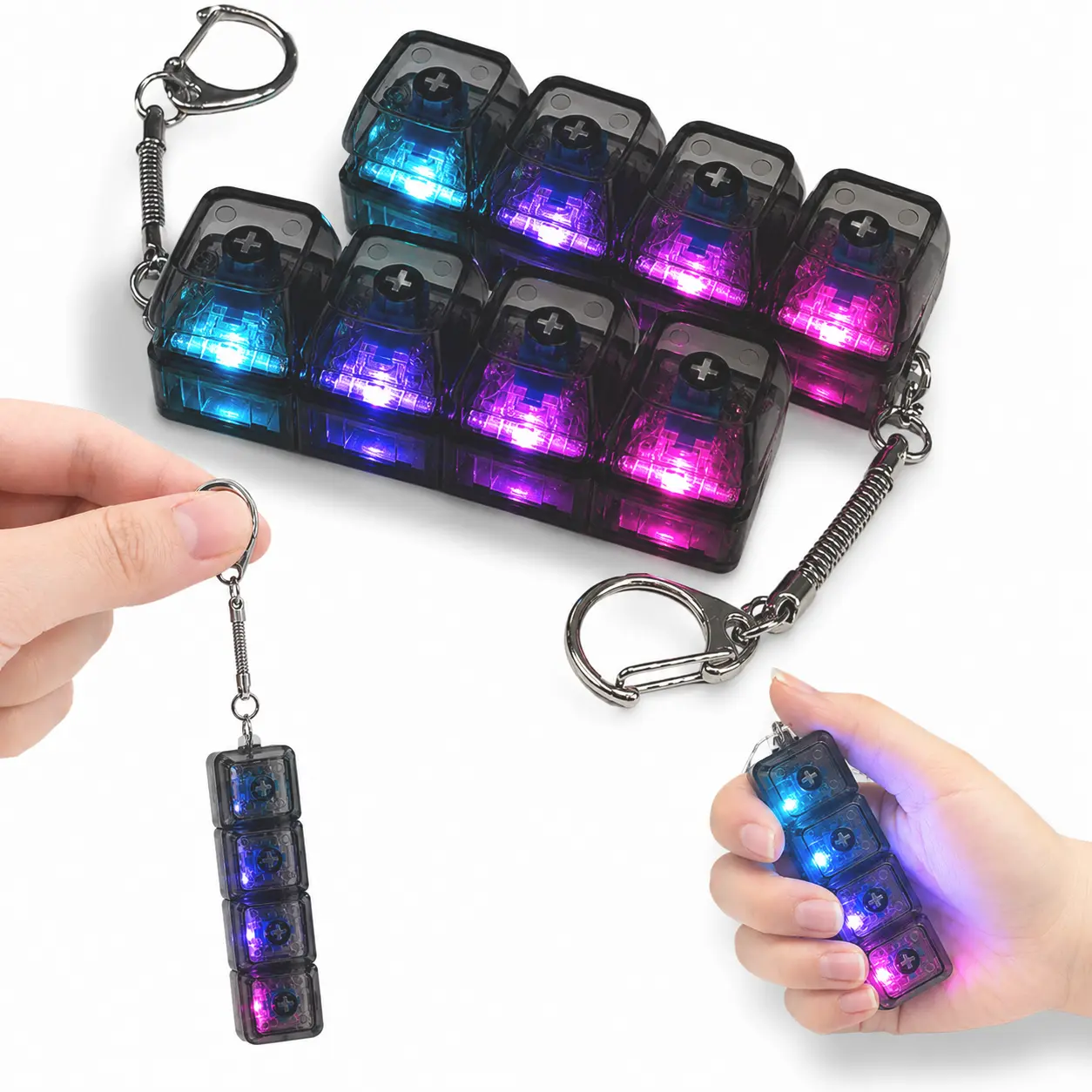 LED Light Up Mechanical Keyboard Switch Tester Fidget Keychain, Mini 4-Key Clicker Fidget Toy, Stress Relief Anxiety Relief Finger Button Toy, Portable Pocket Fidget Gadget Gift For Adults Teens Office Workers