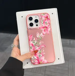 Luxury Pink Lily Flower Phone Case for iPhone 17/16/15/14/13 Pro Max, Shockproof Protective Floral Cover for Women Girls, Cute Feminine Soft Girl Aesthetic
