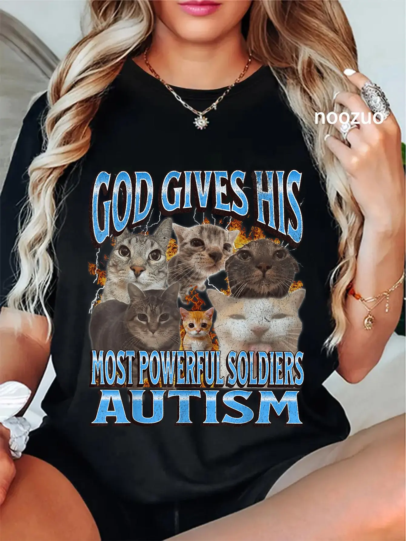 100% Cotton God Gives His Most Powerful Autism Funny Cat Meme Bootleg Men Women T-Shirt