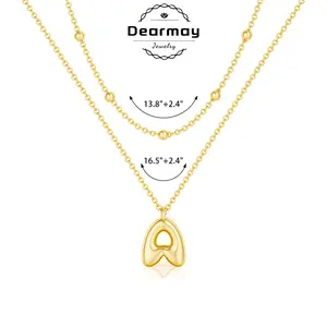 2 Pack Initial Bubble Letter Pendant Necklaces for Women , Personalized Gold A-Z Alphabet Fashion Jewelry for Parties & Birthdays Valentine's Day Gift