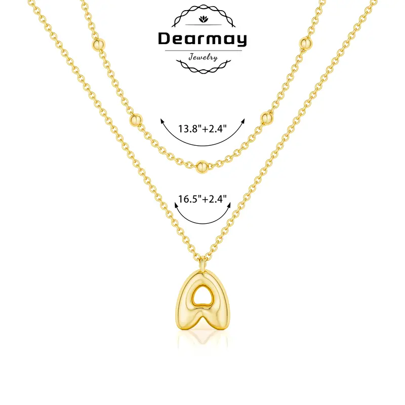 Dearmay Women's 2-Pack Initial Bubble Chain Necklaces - Dainty Gold Custom Letters Necklace, Compact Gold-Colored Initial Pendant Jewelry with 2-Inch Extension, Easy-to-Gift Accessory for Parties, Birthdays
