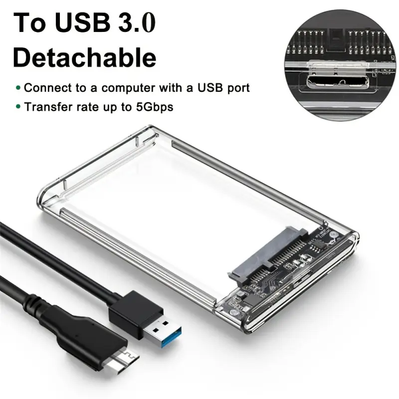 READ 2.5" USB 3.0 to SATA Hard Drive Enclosure - Transparent Tool-Free Plug & Play External Storage Box with USB Cable, UASP 5Gbps Speed, Over-Current/Over-Voltage/Overheat Protection for HDD/SSD, Compatible with PC/Laptop (Windows & Mac OS)