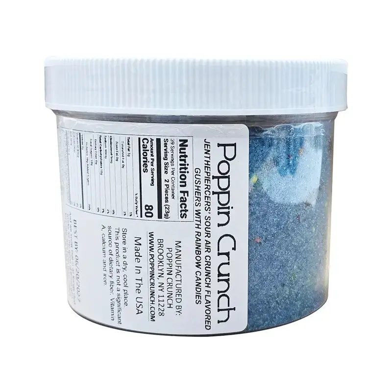 Poppin Crunch x Jenthepiercer Blue Raspberry Air Crunch Gushers Candy Collab, Made with Rainbow Crunchy Candies, 8 oz, Sour or Sweet Options