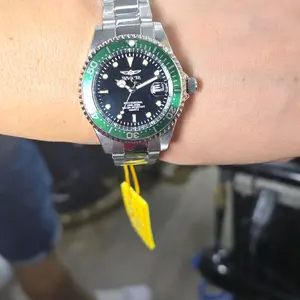 Invicta Pro Diver 37.5mm Watch with Green Bezel and Stainless Steel Band for Diving Enthusiasts