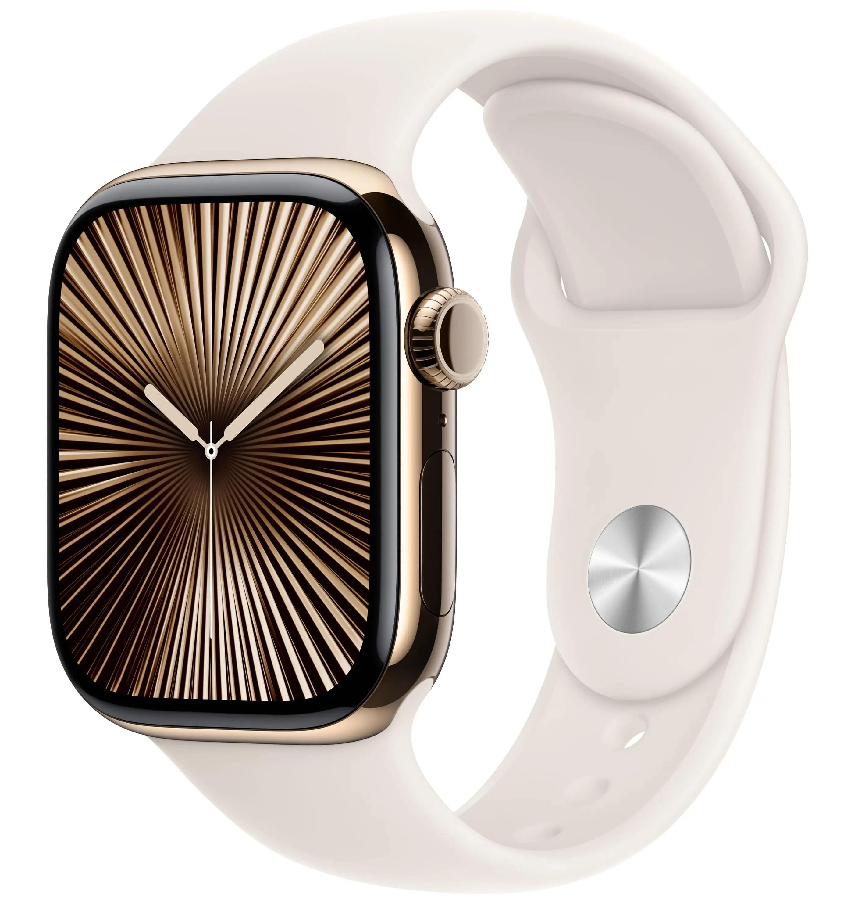 Refurbished Apple Watch Series 10 42mm (GPS + Cellular) Gold Titanium with Small/Medium Starlight Sport Band - Excellent