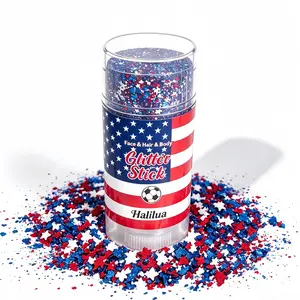 Red White and Blue Face Body Glitter Stick, 4th of July Patriotic Accessories Hair Glitter, Shimmery & Long Lasting Face and Body Paint for Festival Makeup Concert Party, Holographic Long Lasting Chunky Sequins