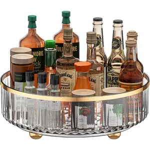 Clear Lazy Susan Pantry Organizers and Storage, 11” Turntable Organizer, 360 Rotating Storage Rack for Kitchen, Pantry, Cabinet, Dining Table, Fridge, Countertop, Vanity, Food Storage Grey