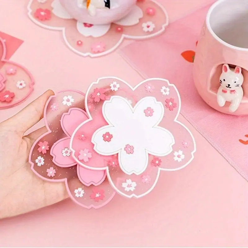 4-Piece Cherry Blossom Coasters, Tableware, Heat-Resistant, Anti-Scald, Spring-Themed, Hangable, Non-Slip, Desk & Office Decor, Various Sizes, Coaster Set, Coasters For Drinks