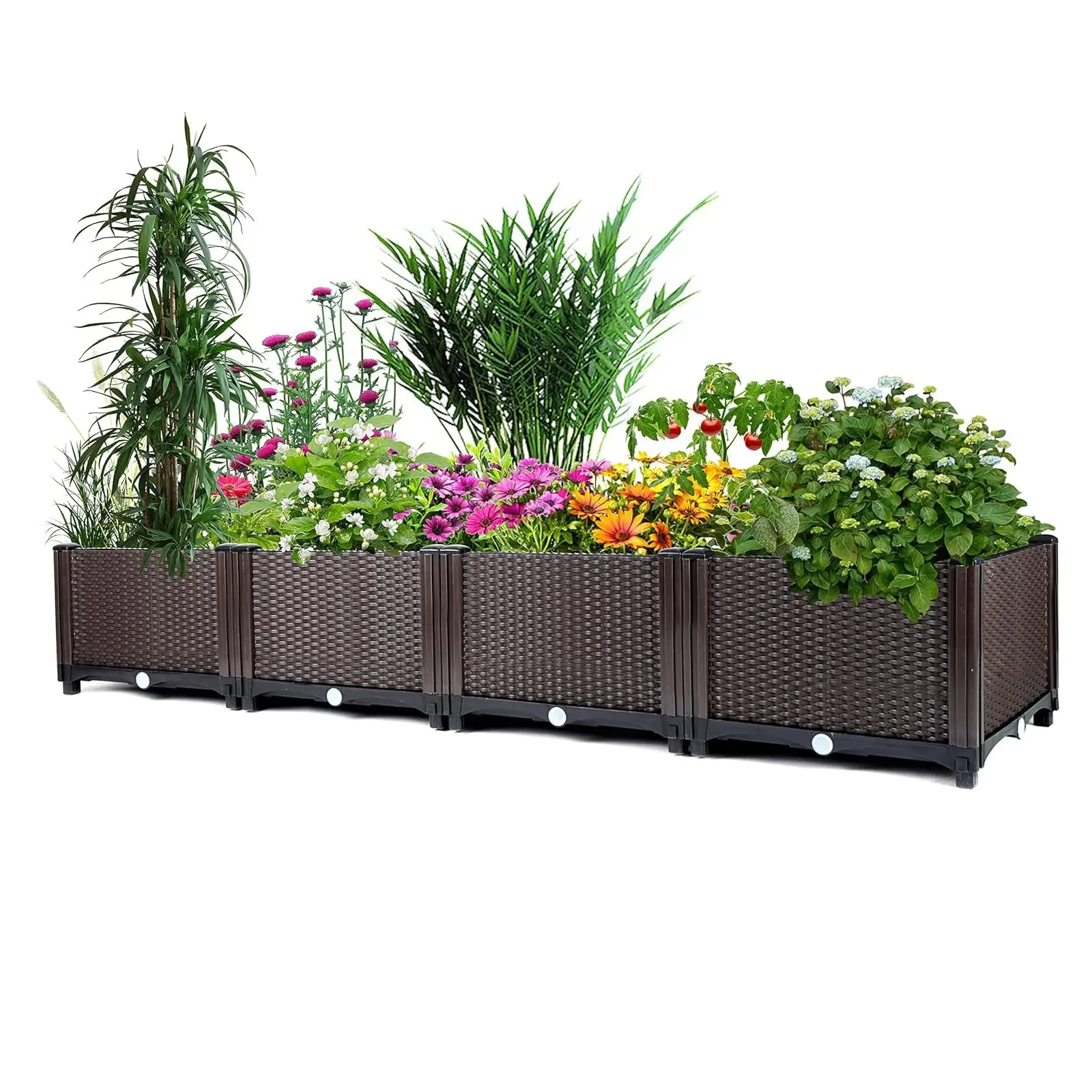 Garvee Large Self-Watering Raised Garden Bed Planter Box – 63in Rattan-Look Plastic, Deep Root Design, Drainage, Heat & Frost Resistant for Outdoor Vegetables, Flowers, Herbs – Patio, Balcony, Deck