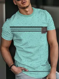 Unisex Solid Color Sporty T-Shirt, Letter R Minimalist Design, Short Sleeve, Breathable Fabric, Casual Daily Wear, Trendy and Versatile