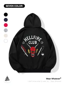 Stranger Things Hellfire Club Graphic Hoodie with Pocket, Casual Loose Fit for Outdoors and Home Wear, Breathable Comfort Clothing