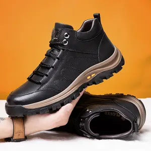 Men’s Hiking Boots, Mid-Top Outdoor Leather Shoes with Durable Non-Slip Sole