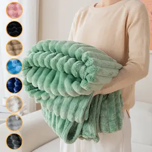 1pc striped flannel blanket, soft, comfortable, thick and warm, suitable for beds, sofas, office nap shawls, camping home decoration blankets, Christmas, birthday, Thanksgiving exquisite gift blankets, multiple colors to choose from, Soft Fleece Blanket