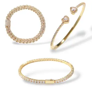 Nova Rose Icy Essentials Set – 3pc Bracelet Gift Box | Heart Bangle + Cuban + Tennis