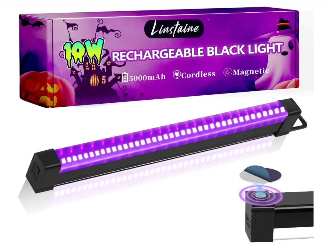Rechargeable Black Light Bar, 5000mAh Large Capacity Battery Powered Black Lights for Glow Party, Portable Blacklight Party Supplies for Uranium Glass, Fluorescent Poster, Bedroom, Halloween