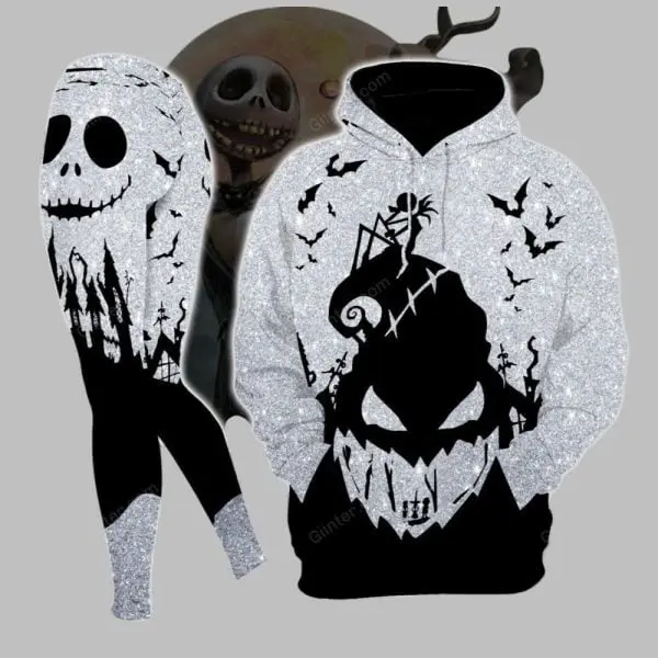 [Collections] Halloween Pumpkin Skull Hoodie and Leggings Set for Women – Gothic 3D All Over Print Hooded Sweatshirt with High Waist Leggings, Spooky Matching Outfit