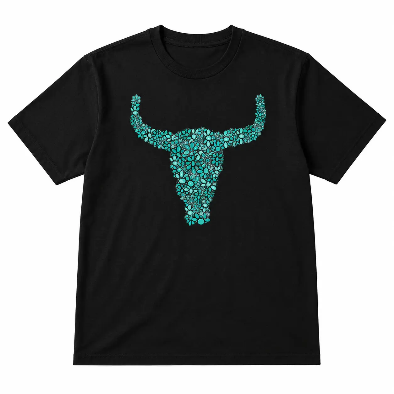 Women's Western Style Turquoise Long Horn shirt, Cowgirl Sweatshirt tops for women, Cowgirl Rodeo, Gift for Her western outfits women, western clothing stuff country girl clothes 100% Cottom Comfort Cotton Top Shirt Patterned T-shirt  Summer Crew Neck