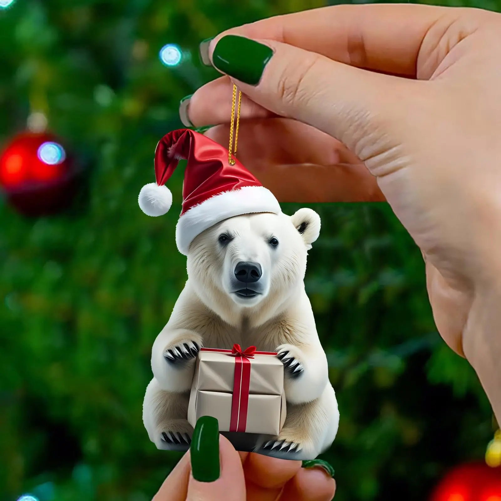 Cute Cartoon Polar Bear Christmas Pattern Print Hanging Home Tree Pendant Christmas Tree Pendant Home Decoration Beads Garland