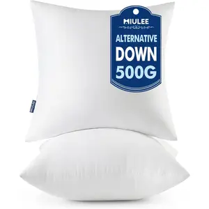 Throw Pillows Inserts, Pack of 2 18x18 Inch 100% Virgin Fiber Filling for Bed Couch Pillows