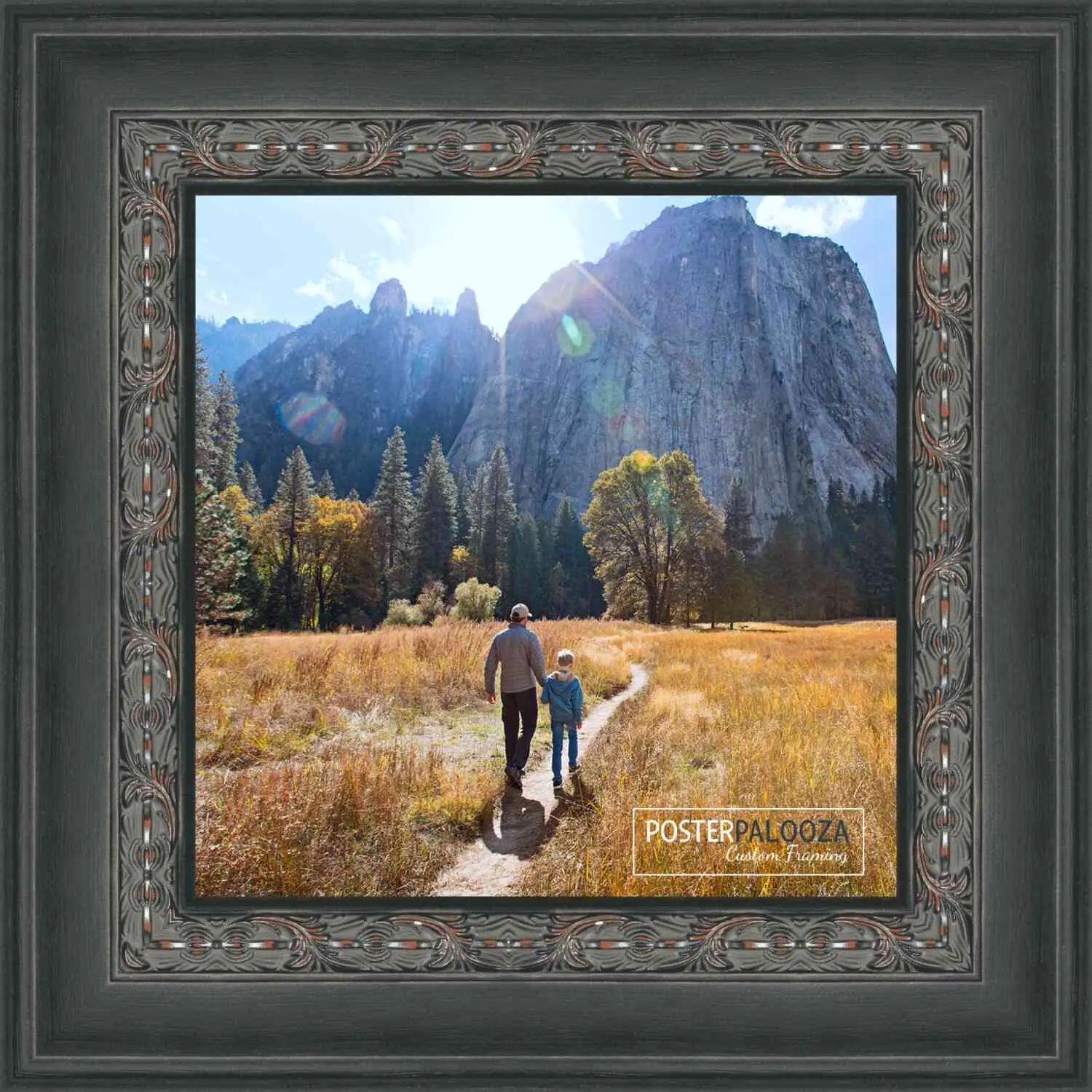 20x40 3.5" Wide Ornate Black Picture Frame - UV Acrylic, Foam Board Backing, Hanging Hardware
