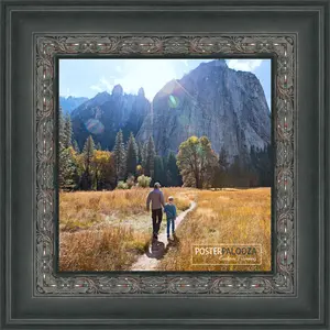 32x22 3.5" Wide Ornate Black Picture Frame - UV Acrylic, Foam Board Backing, Hanging Hardware