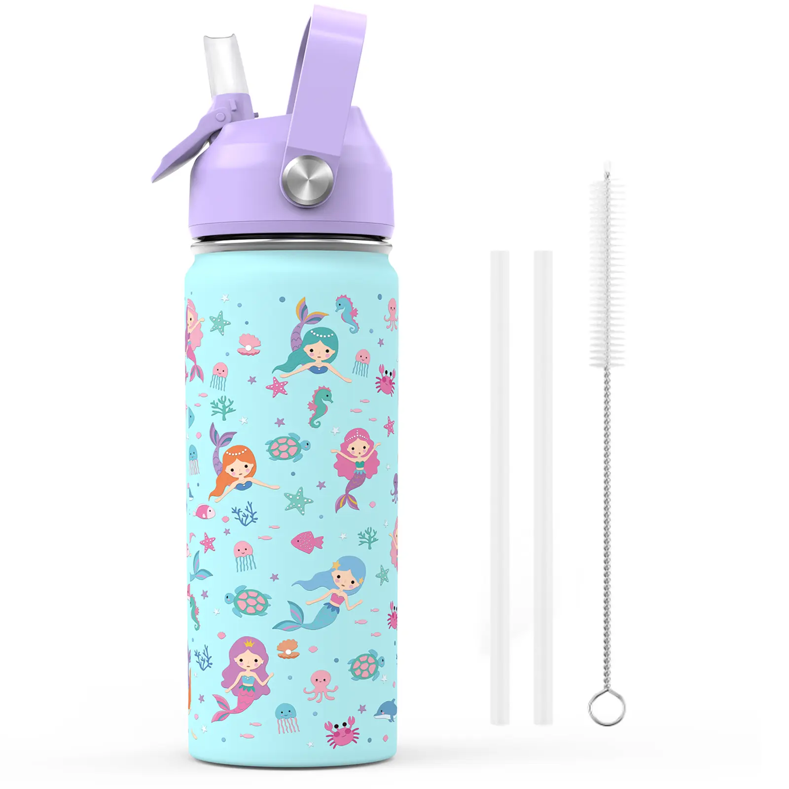 SIMILOVE Sturdy 14/18oz Kids Insulated Metal Water Bottle with Straw Lid - 18/8 Stainless Steel, BPA-Free, Double Wall Vacuum, Leakproof, Cartoonish, Includes 1 Straw Cleaning Brush, Portable Toddler Tumbler for Children's Day Party Gifts (Fits Ice Cubes)