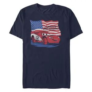 Men's Cars Lightning McQueen American Flag Race T-Shirt