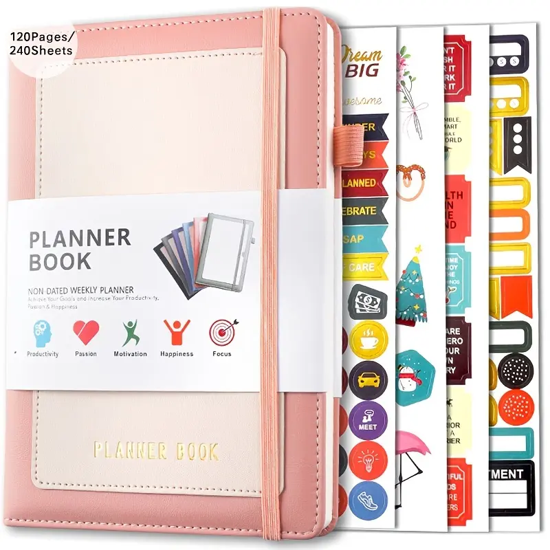 240 Pages Undated Planner, Student Academic Planner, Weekly & Monthly Planner, Start Anytime, No Dates, Daily Schedule Book with Stickers, To-Do List Notebook, Back to School Academic Planner, Productivity Organizer