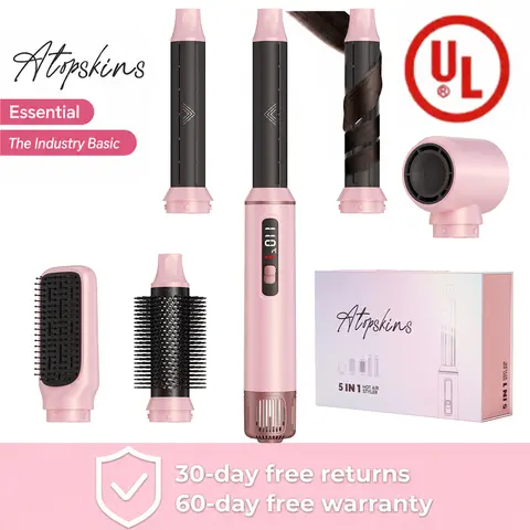ATOPSKINS 5-in-1 LiteStyle Ultra-Lightweight Hot Air Brush Hair Styling Tool - Portable, Low-Speed, Heatless Design, Handle Attachment, High-Temp Plastic Parts, 30-Day Warranty - Beauty Product for Coarse & Thick Hair heatless curl,techvibes