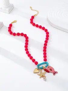 Summer Beach Style Multilayer Beaded Necklace, Colorful Fish and Starfish Pendants, Bohemian Jewelry, Perfect for Vacations and Beach Parties, Trendy Charm Necklaces