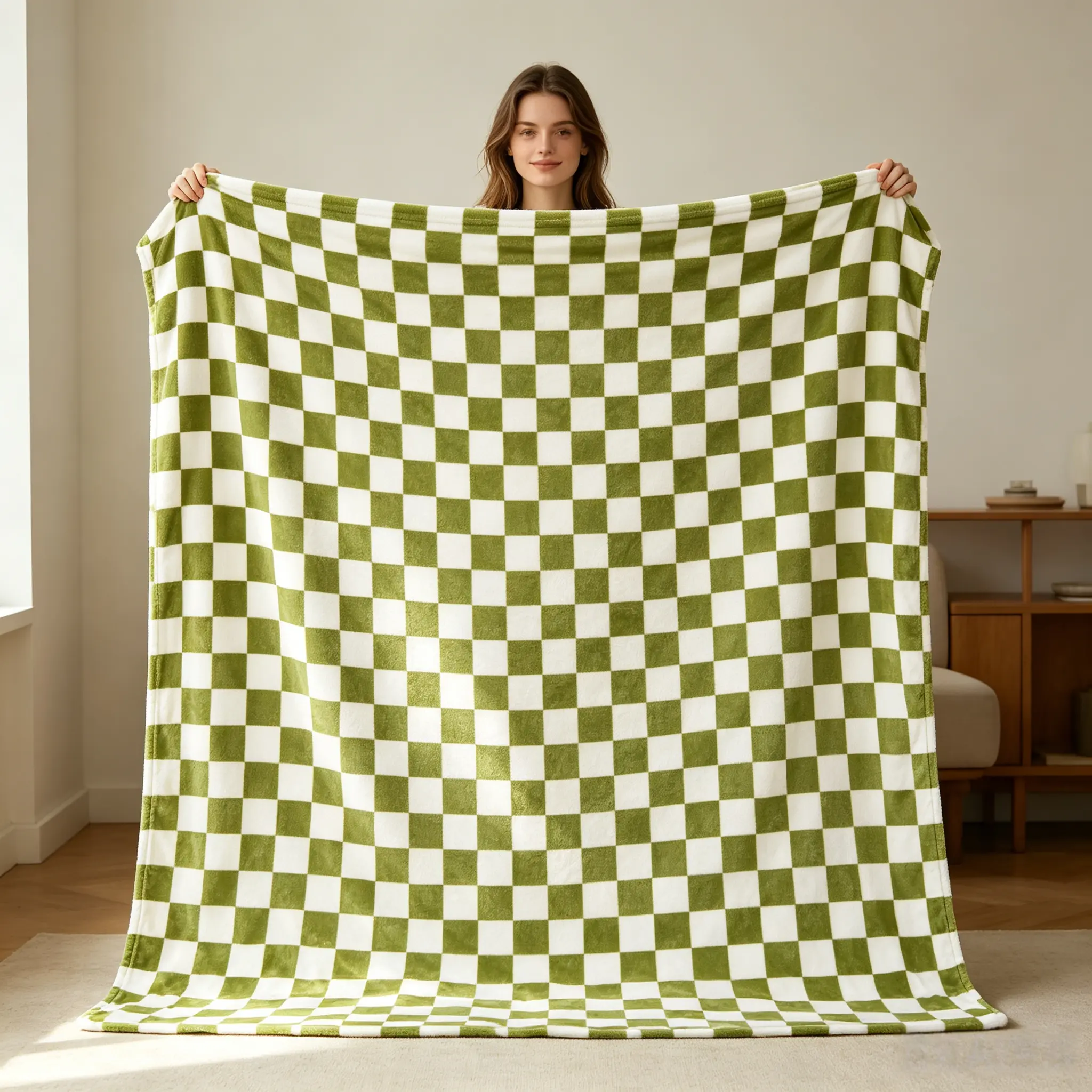Berkshire Blue and White Checkered Teddy Plush Throw, 60x80 inches