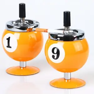 Creative Billiard Metal Ashtray with Lid to Prevent Dust Flying Office Billiard Decoration Ashtray Orange Ball Design