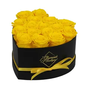 Immortal Love Black Heart | 16 Yellow Roses Bouquet Box