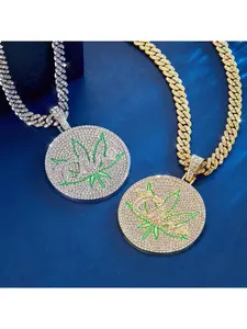 A set of trendy men's round maple leaf pendant, necklace punk hip-hop, couple jewelry, perfect casual gift for anniversary party.