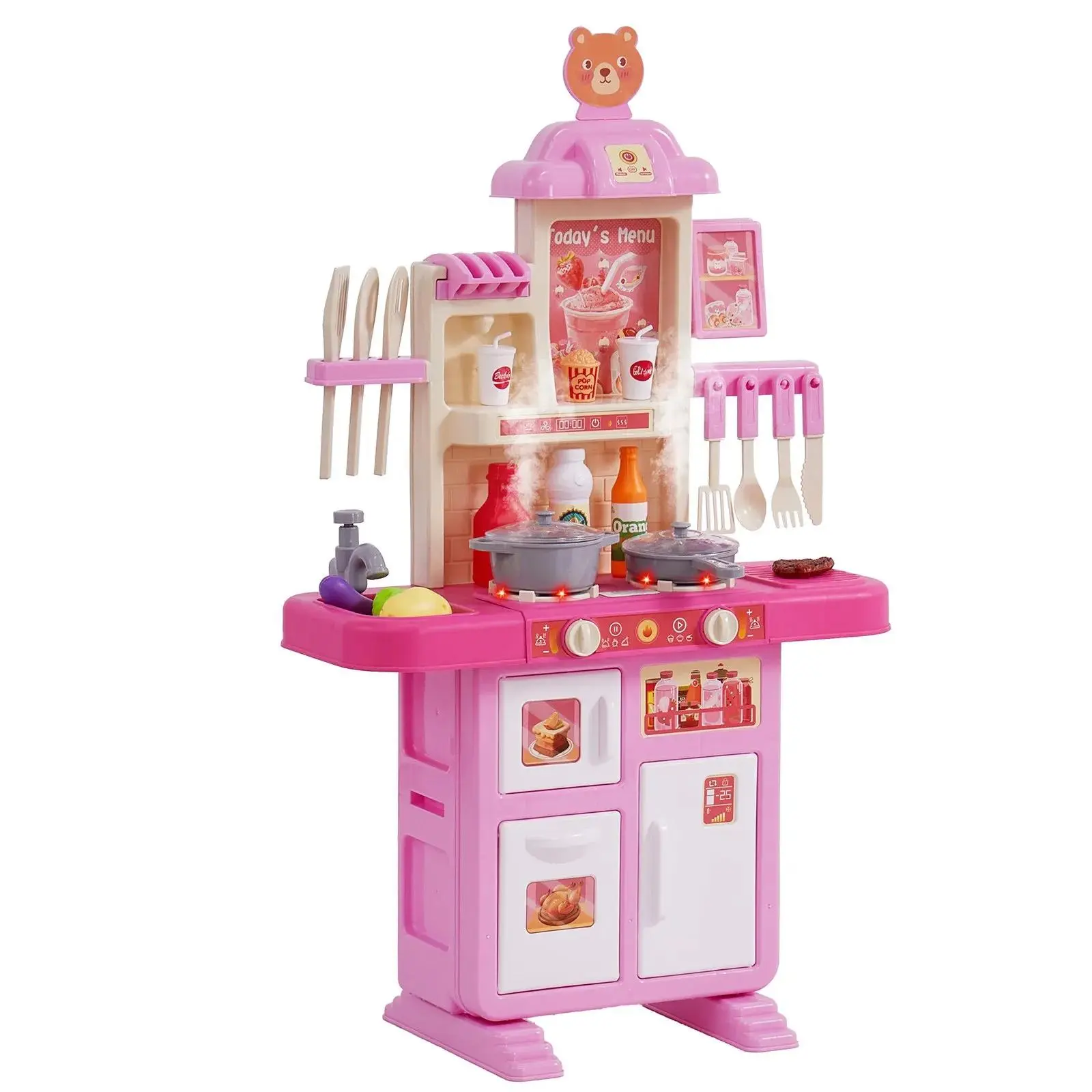 【SummerFinds】VEVOR Kids Kitchen Playset, Toddler Kitchen with Cooking Stove with Steam, Sounds and Lights, Play Kitchen Set with 48 PCS Cooking Accessory Set for Toddlers, Preschoolers, Children Ages 3-5, Pink