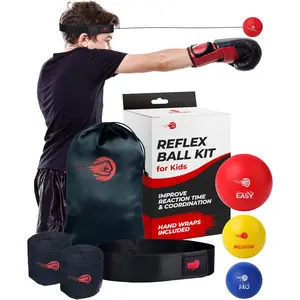 Boxing Reflex Ball for Adults and  - React Reflex Balls on String with Headband, Carry Bag and Hand Wraps - Improve Hand Eye Coordination, Punching Speed, Fight Reaction