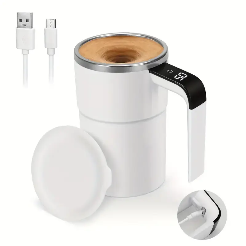 Automatic Magnetic Self Stirring Coffee Mug Rechargeable Electric Mixing Cup Built-in LCD Thermometer, Portable Auto Stir Tumbler for Milk, Hot Cocoa, Suitable for Home Office Travel Use