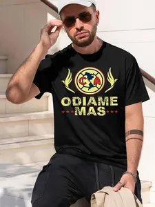 Club de Futbol América 2026 new model Black/White Tee Stylish & Comfortable Loose Crew Neck Short Sleeve T-shirts Versatile On Trend Eye Catching Printed Graphic Casual Tee for Daily Wear Outings