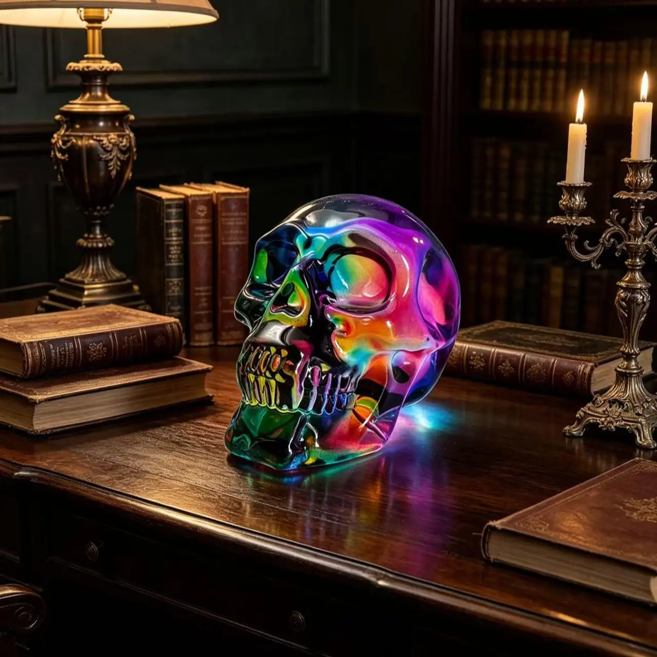 Vibrant Gradient Crystal Ornament, Artificial Glass Skull, Creative Home Decor, Desk Ornament, Halloween Unique Gothic Art Craft, Handheld Piece, Figurine, Creative Desktop Decoration, Decorative Ornaments