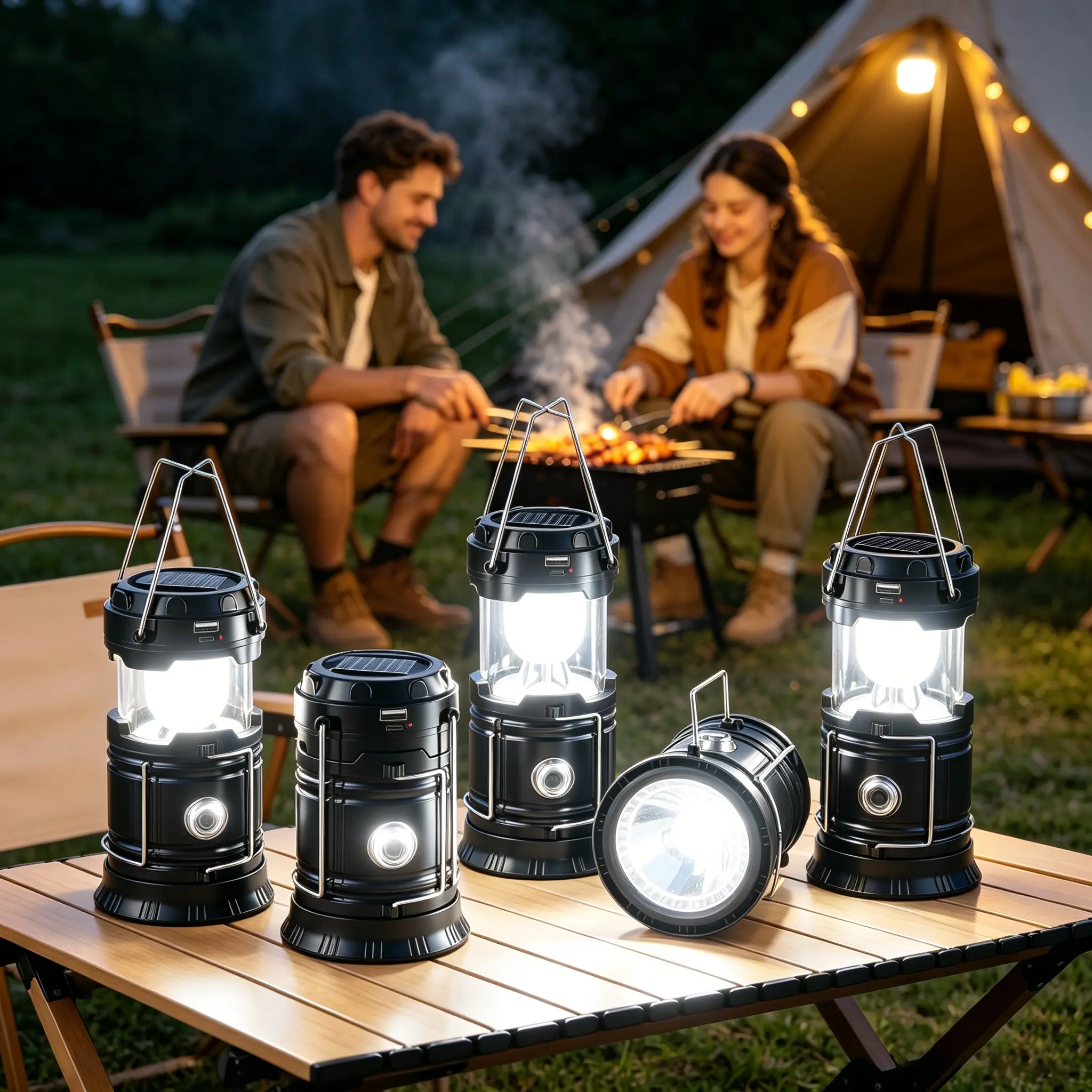 ISUNMEA 4-pack Camping Essential Light, LED flashlight for power outages, emergency tent light, hurricane survival gear and supplies, battery-powered light, Waterproof Solar USB Rechargeable LED Flashlight Rechargeable Flashlights High Power Flashlights