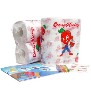 Cherry Monkeys Bamboo Toilet Paper Eco-Friendly Kids 3-Ply Flushable Chemical-Free Training Aid with QR Code & Free Manual for Easy Potty Training Tissue Pack.  Potty training made easy! Wipes