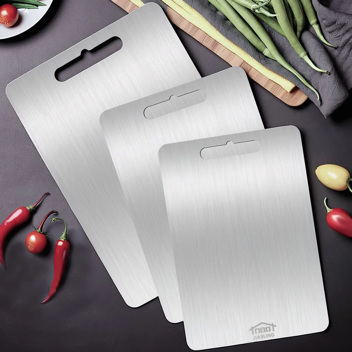 3PC Food-Grade Stainless Steel Cutting Board Set (S/M/L Sizes) - Edge-Smoothed, Rustproof, Ultrathin, Durable, Portable Kitchen Tool for Food Preparation, Easy Cleaning, Stainless Steel Resists Daily Wear