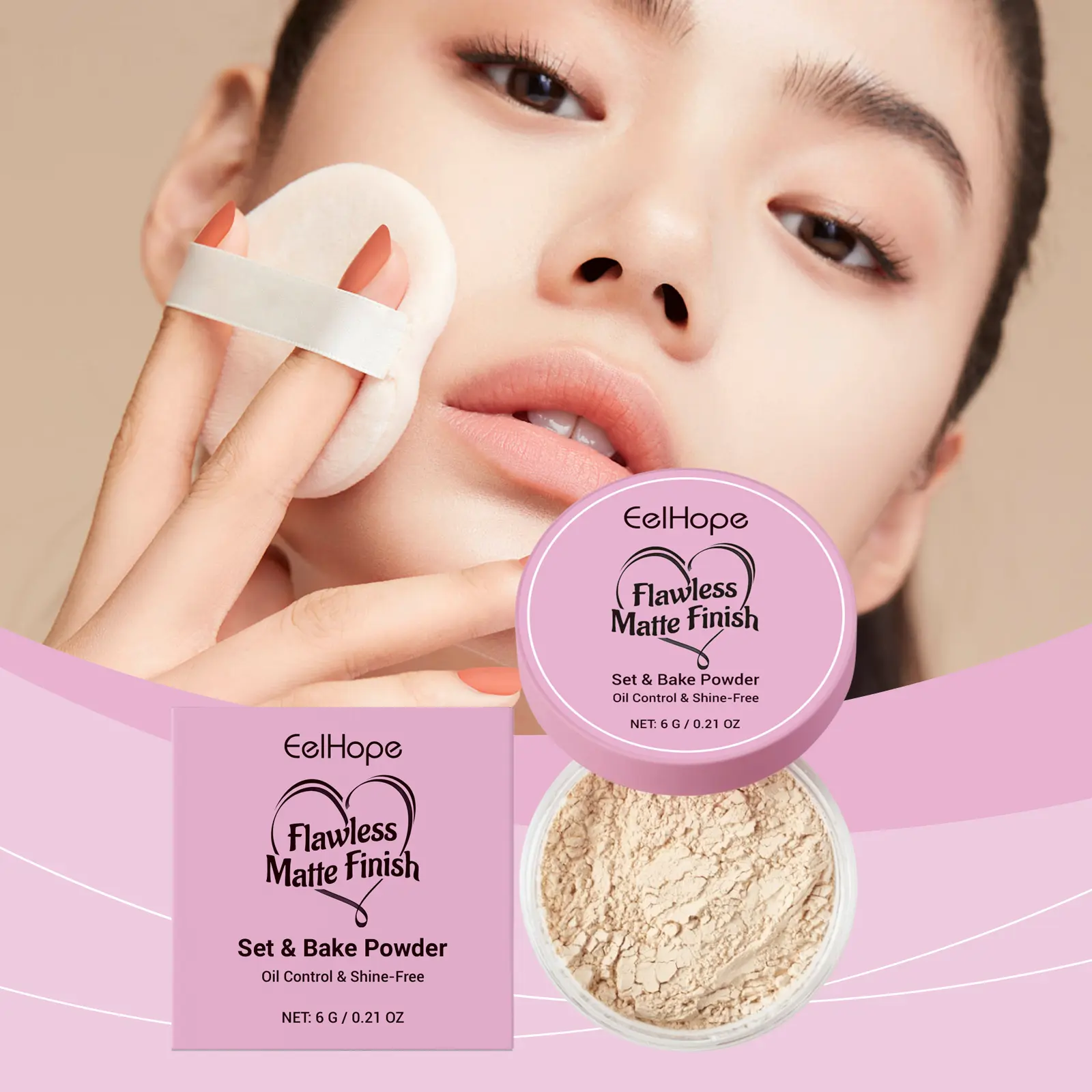 Setting powder, natural, light, oil-control, matte, breathable, refreshing and non-greasy facial setting powder, suitable for daily makeup of all skin types Cosmetic setting powder pressed powder