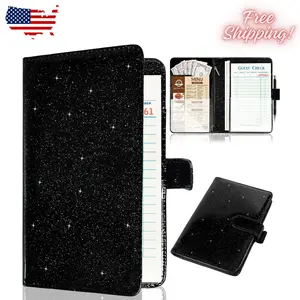 Server Book for Waitress,Leather Waiter Book Organizer Black